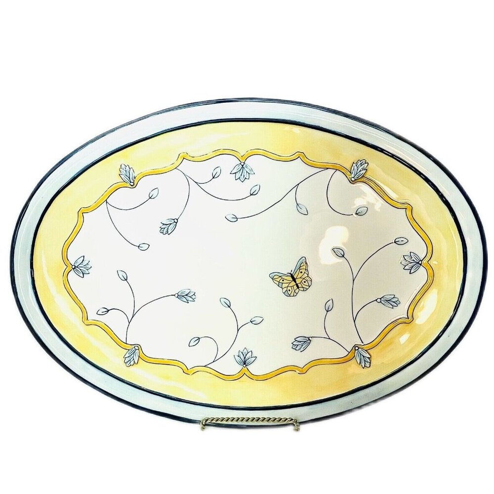 XL Fitz & Floyd Porcelain Oval Platter Embossed Mirabelle Pattern Blue Yellow - Picture 12 of 12